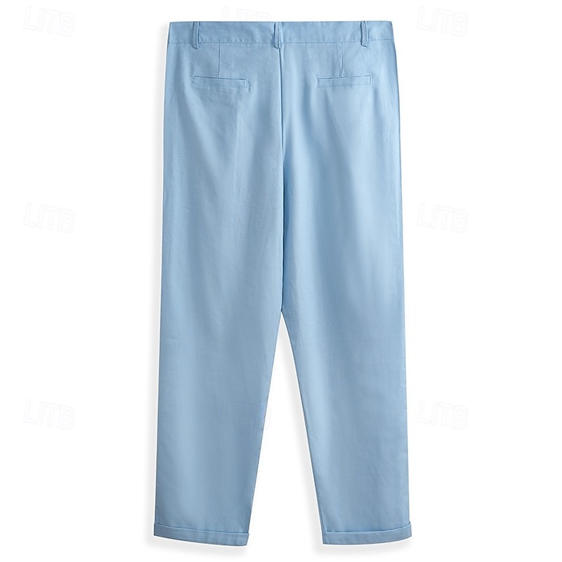 Men's Linen Pants Trousers Summer Pants Beach Pants Front Pocket Straight Leg Plain Comfort Breathable Full Length Outdoor Business Daily Vacation Fashion White+khaki Khaki+Black Inelastic4