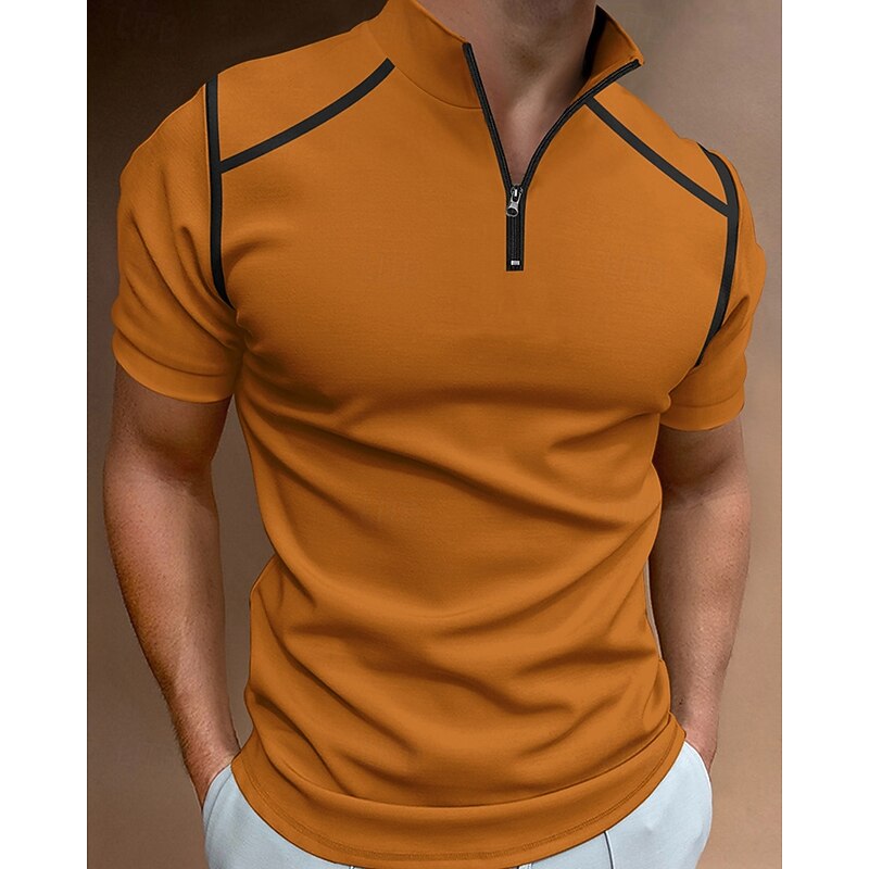 Men's Color Block Polo Zip Polo Golf Shirt Short Sleeve Lapel Fashion Casual Outdoor Sport Daily Splice Summer Wine Light Sky Blue Black3