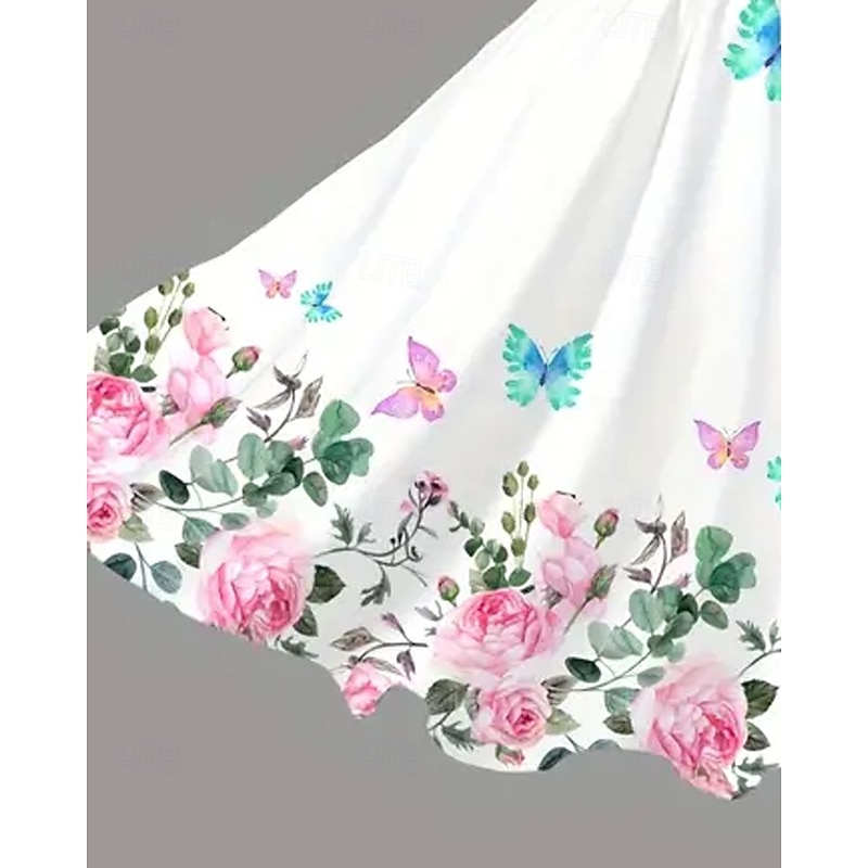 Girls' 3D Butterfly Flower Dress Short Sleeve Summer Spring Vacation Daily Holiday Princess Beautiful Sweet Kids 4-12 Years Casual Dress A Line Dress Knee-length Regular Fit4