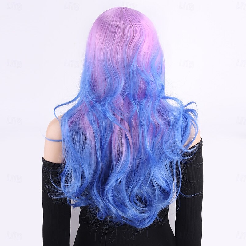 Synthetic Wig Wavy Deep Wave Layered Haircut With Bangs Machine Made Wig 24 inch A1 Synthetic Hair Women's Middle Part Classic Color Gradient Multi-color3