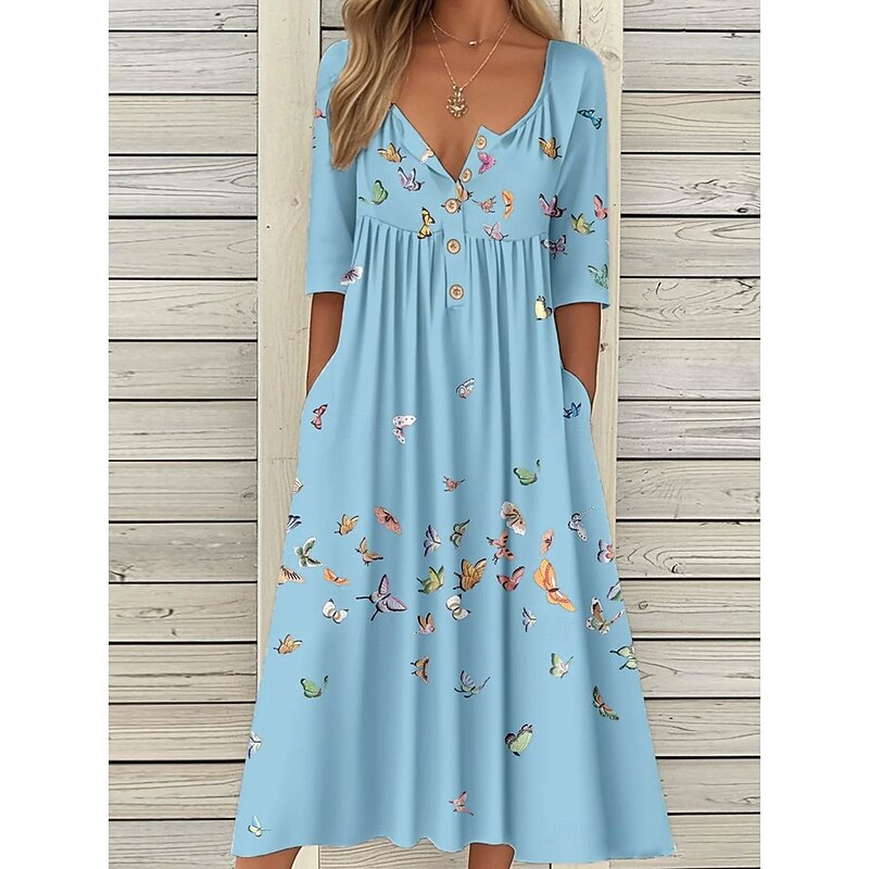 Women's Midi Dress Casual Dress Sundress A Line Dress Summer Dress Vacation Casual Beach Holiday Loose Fit Floral Graphic Short Sleeve Crew Neck White Pink Blue Summer2