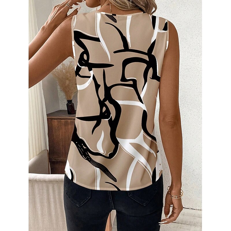 Women's Camisole Tank Top Graphic Geometric Stylish Casual Sleeveless V Neck Regular Tops Daily Print Wine Green Khaki Summer Spring2