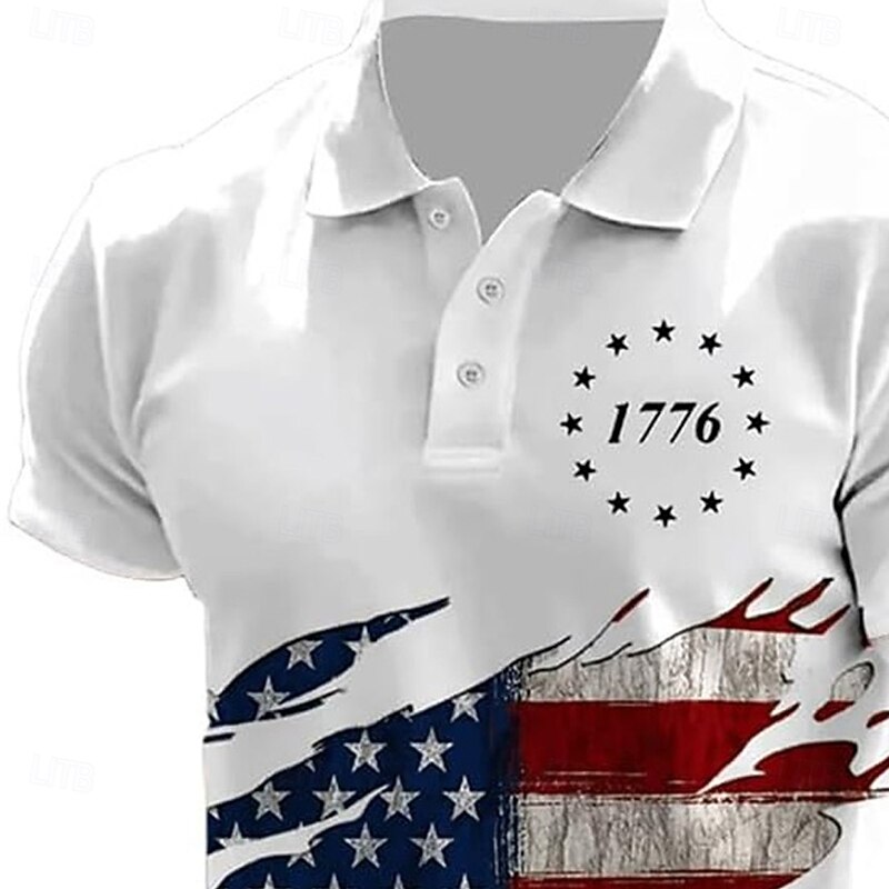 American Independence Day Men's American US Flag Polo Short Sleeve Polo Shirts Collared Shirts Casual Outdoor Daily Wear 3D Print Summer Black White Blue4