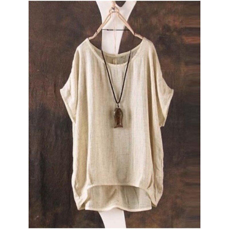 Women's Shirt Solid Color Basic Casual Short Sleeve Crew Neck Regular Tops Daily Red Green Khaki Summer4