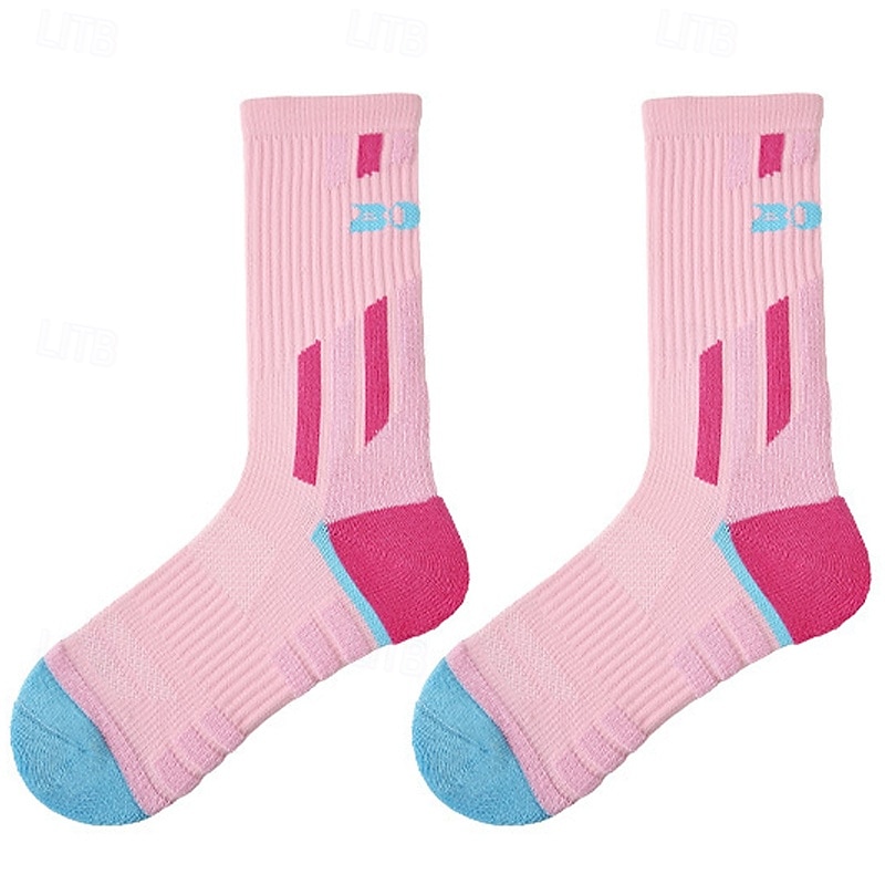 Sports Socks Tennis Socks 1 Pair Women's Socks Anti-Slip Breathable Tennis Basketball Running Jogging Pickleball Sports Color Block Cotton White + Green White Pink4