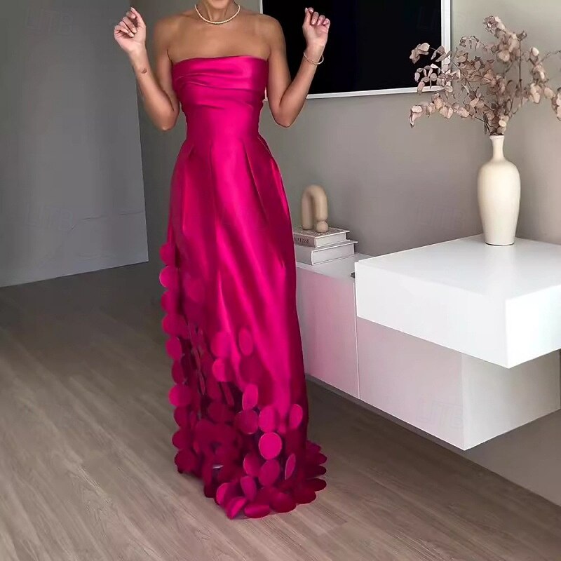 Women's Long Dress Maxi Dress Prom Dress Party Dress Satin Dress Fashion Outdoor Party Holiday Regular Fit Plain Sleeveless Strapless Rose Red Summer2