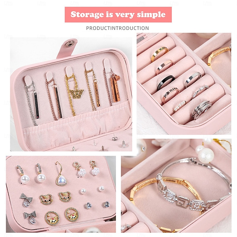 Double Layer Portable Jewelry Box Organizer for Earrings, Necklaces, Rings, Simple Elegant Travel Jewelry Case, Anti-Oxidation Storage Box for Women2