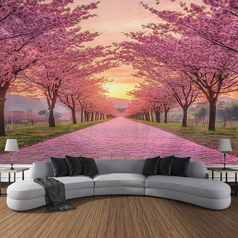 Pink Flower Forest Landscape  Hanging Tapestry Wall Art Large Tapestry Mural Decor Photograph Backdrop Blanket Curtain Home Bedroom Living Room Decoration3