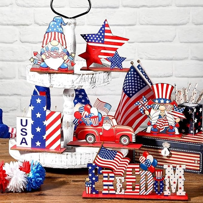 6 Pieces Patriotic Wooden Decorations 4th of July Independence Day Decorations Patriotic Table Decorations Wooden Table Centerpieces  Decorations for American Memorial Day Veteran Day Party Decor2