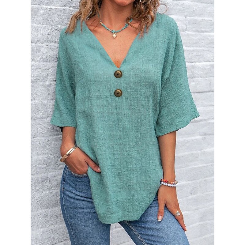 Women's Shirt Plain Basic Casual Half Sleeve Shirt Collar Regular Tops Daily Buttons Yellow Royal Blue Green Light Grey Gray Summer3
