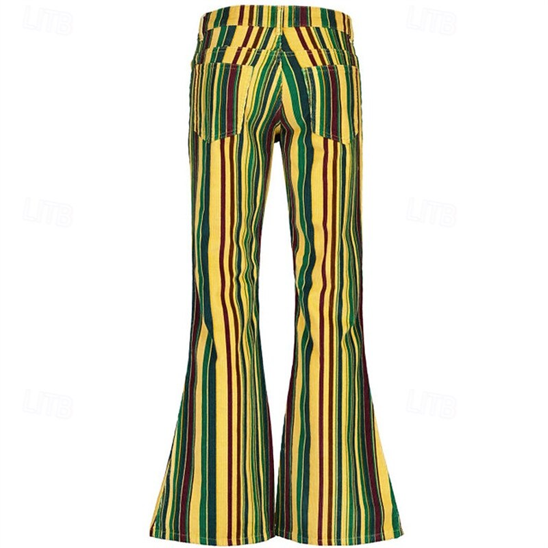 Retro Vintage 1970s Groovy Bell Bottom Pants Flared Trousers Disco mid rise Striped Fancy Dress Men's Halloween Carnival Vacation Music Festival Festival Adults' Pants4