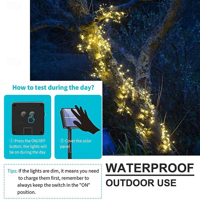 1 Pc Outdoor Waterproof Solar Copper Wire Light String Stream Light Waterfall Light 2M-200 LED Beams Courtyard Garden Lawn Wedding Festival Indoor and Outdoor Atmosphere Decoration Light for Halloween4