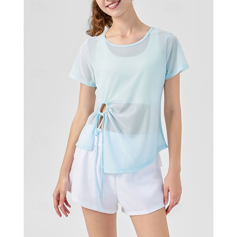 Women's Solid Colored Sport Shirt Tennis Shirt Tennis Top Short Sleeve Drawstring Breathable Tennis Golf Jogging Round Black White Blue Tennis Clothing4