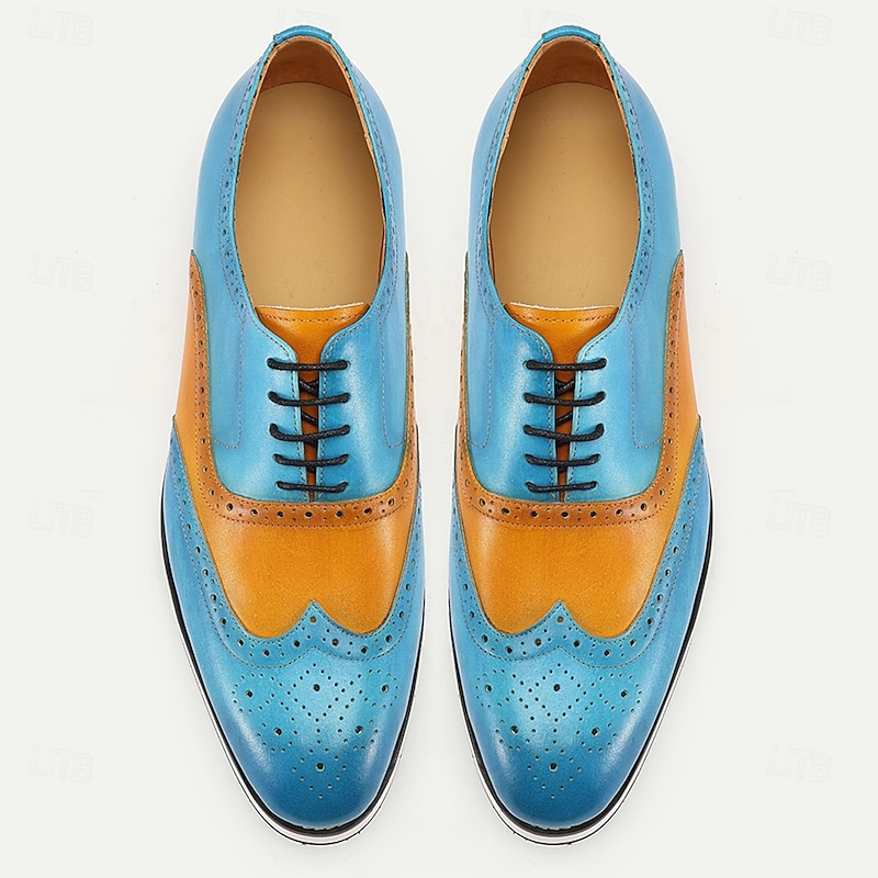 Men's Premium Blue and Tan Leather Brogue Shoes with Wingtip Design for Formal Events and Weddings4