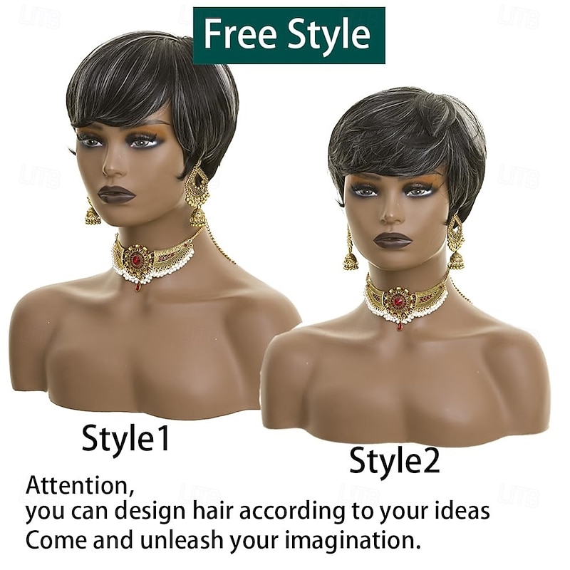 Short Pixie Cut Wigs for Black Women Short Ombre Grey Mixed Black Grey Pixie Salt and Pepper Wigs for Black Women3