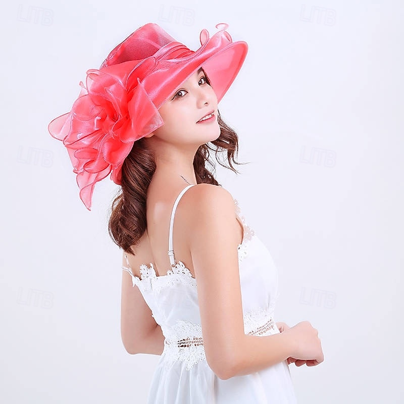 Women Kentucky Church Derby Hat Organza Wide Brim Sun Hat for Lady Dress Tea Party Wedding3