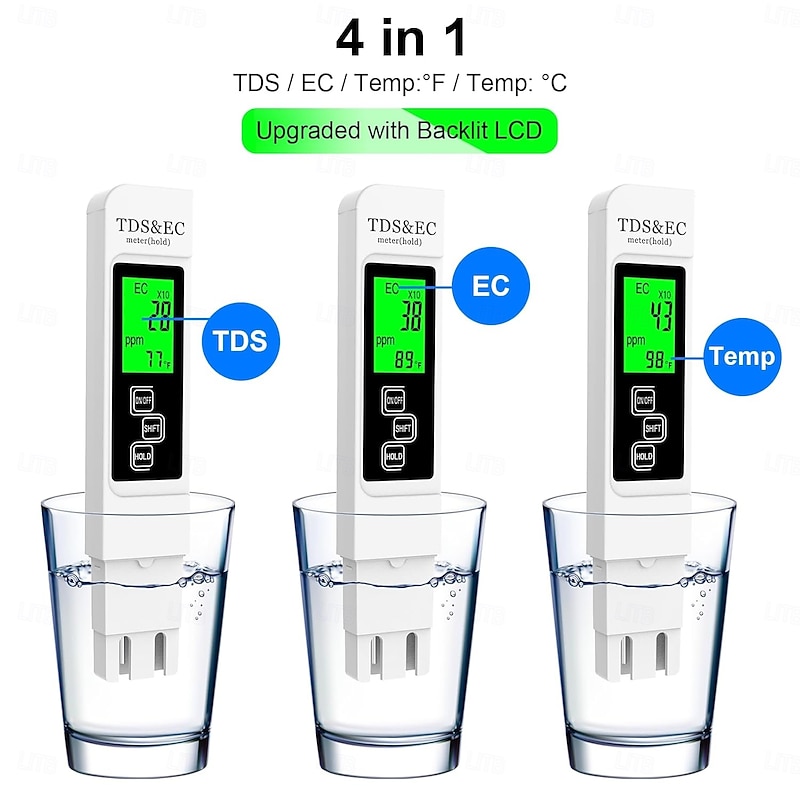 Most Accurate So Far 4-in-1 Instant Read TDS Meter, Measures TDS, EC, & Temperature (C/F) , Digital Water Testing Kit for Tap, Well, Pool, Hydroponics, Aquarium, RO/DI System White4