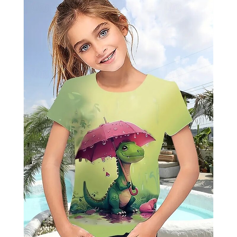 Girls' 3D Dinosaur T shirt Tee Short Sleeve Summer Spring Fashion Basic Kids 4-12 Years Crew Neck Outdoor Casual Daily Regular Fit3