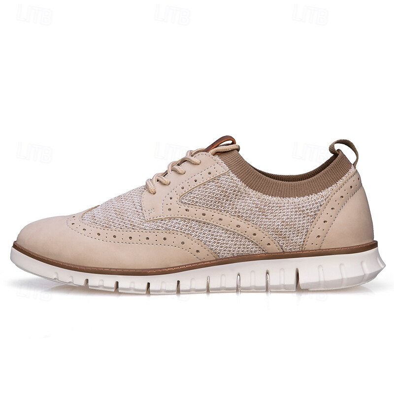 Men's Shoes Beige Casual Lace-Up Shoes with Breathable Knit Upper and Flexible Sole for Daily Wear Office and Travel4