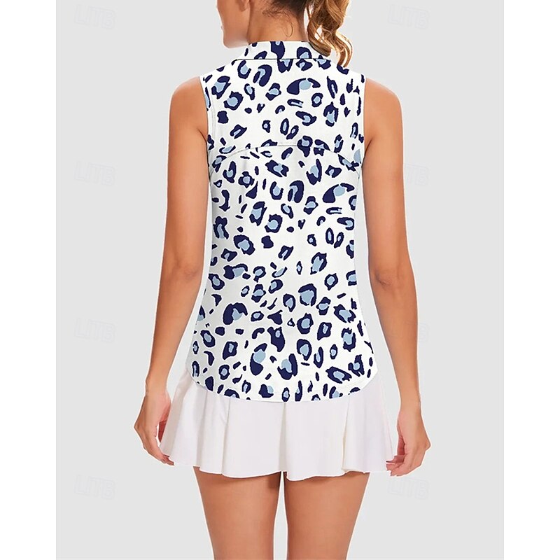 Women's Leopard Tennis Shirt Sleeveless Print UPF50+ Quick Dry Tennis Golf Badminton Zip Collar Tee Tshirt Top Blue Tennis Clothing2