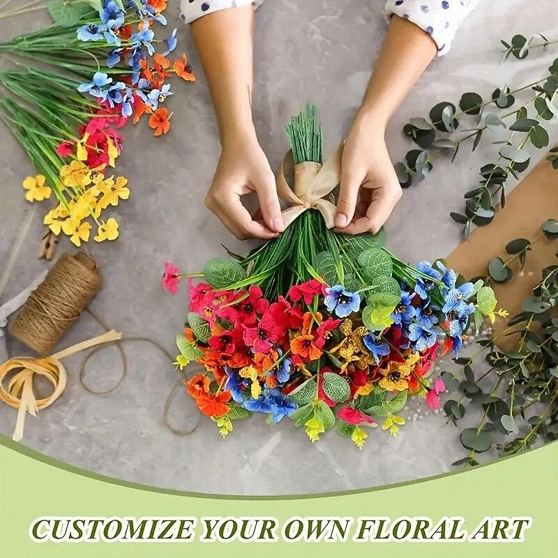 38 Bundles Artificial Flowers for Outdoors, Faux Spring Grass Violet, Silk Printed Aquatic Plants, Eucalyptus Leaves, UV Resistant for Garden Porch Patio Decor4