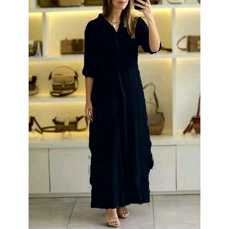 Women's Active Basic Cotton Linen Shirt Long Sleeve Shirt Collar Solid Color Casual Daily Black White Yellow Summer Regular Fit3