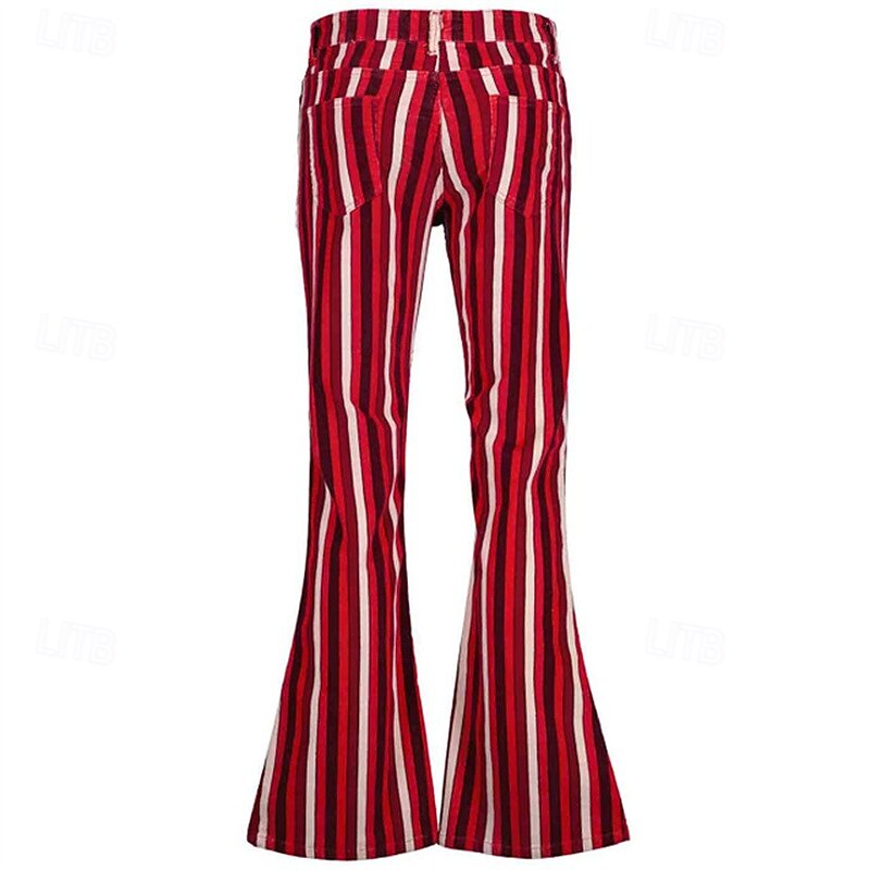 Retro Vintage 1970s Groovy Bell Bottom Pants Flared Trousers Disco mid rise Striped Fancy Dress Men's Halloween Carnival Vacation Music Festival Festival Adults' Pants 8