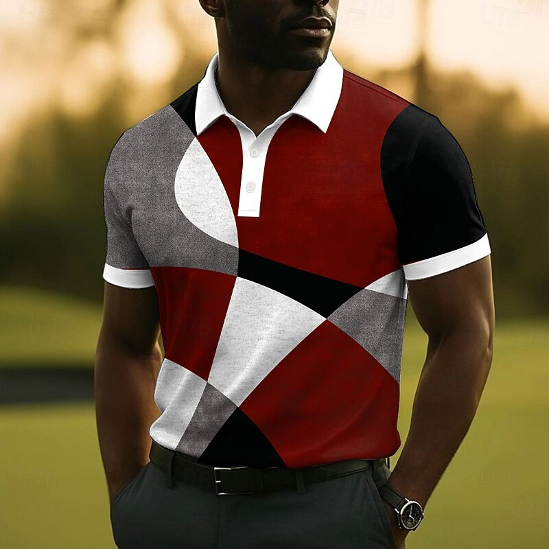 Men's Geometric Polo Short Sleeve Polo Shirts Collared Shirts Casual School Outdoor Daily Wear 3D Print Summer Red Blue Purple