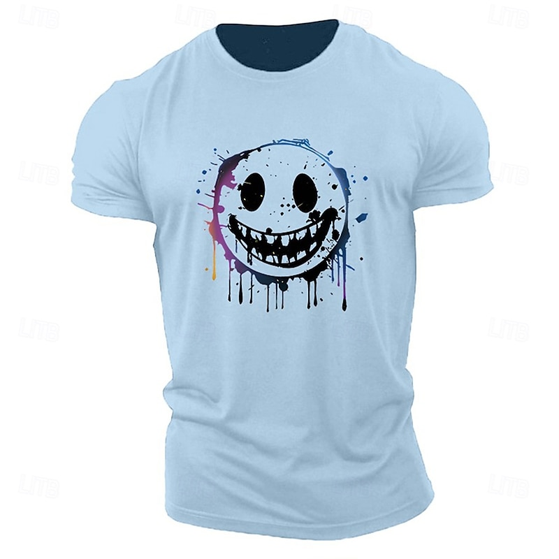 Men's Graphic T-Shirt Short Sleeve Edgy Creepy Smiley Face Paint Splatter Design3