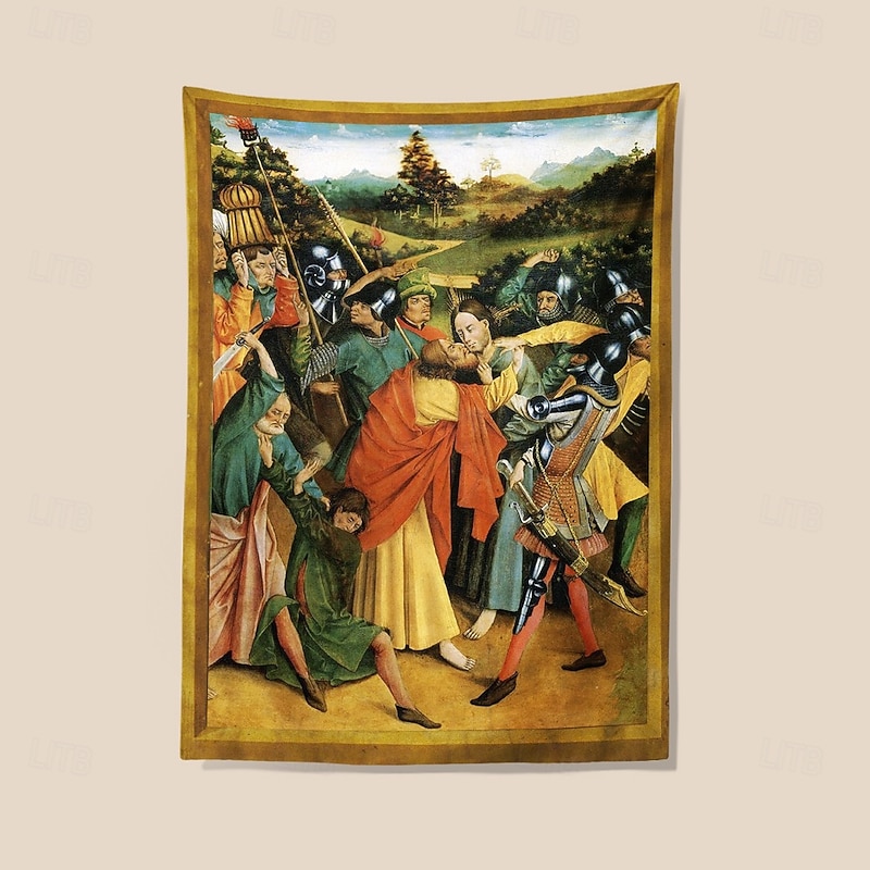 Medieval Tapestry Middle Age Tapestry Religious Art Large Tapestry Mural Decor Photograph Backdrop Home Bedroom Living Room Decoration Johann Koerbecke Gefangennahme3