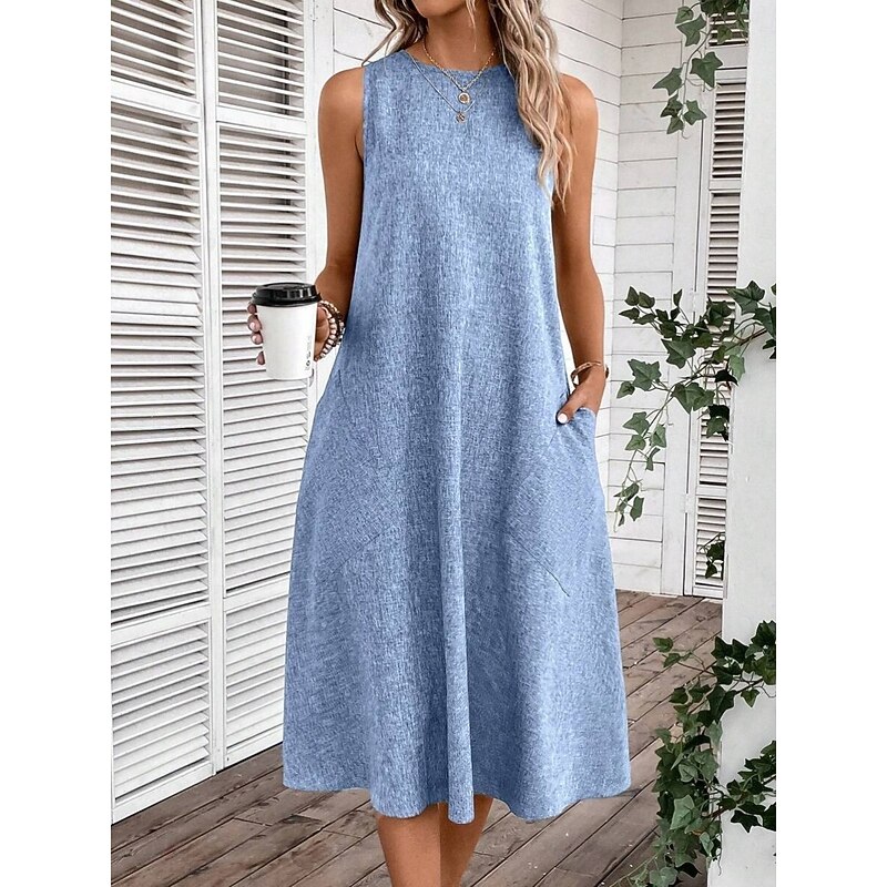 Women's Midi Dress Shift Dress Summer Dress Casual Daily Regular Fit Solid Color Sleeveless Crew Neck Pink Navy Blue Blue Summer