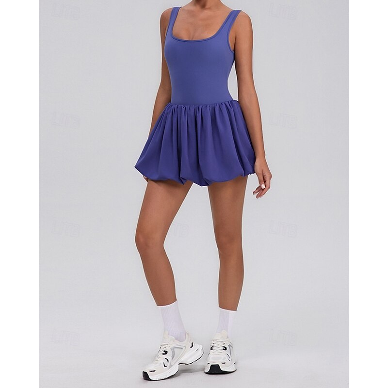 Women's Solid Colored Tennis Dress with Built in Shorts and Bra Sports Dress Sleeveless Pleated Tennis Golf Pickleball U Neck Dress Black White Yellow Spandex Tennis Clothing4