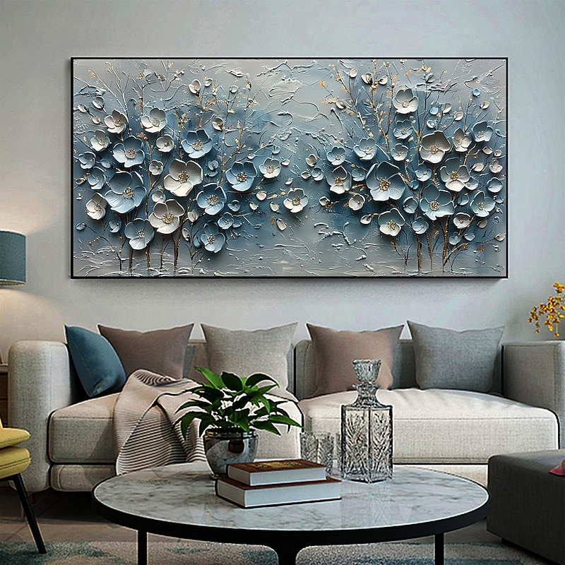 Handmade Original Blue Flowers Oil Painting On Canvas Abstract Tree Scenery Wall Art for Home Decor With Stretched Frame Without Inner Frame Painting4