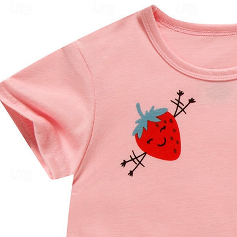 Kids Girls' T shirt Strawberry Outdoor Print Short Sleeve Crewneck Fashion 4 years+ Summer Pink2