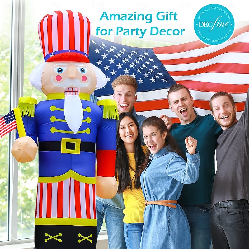 1 Pc 2.4M 8FT July 4th US Independence Day Nutcracker Soldiers Inflatable Air Model Patriotic Courtyard Lawn Party Decoration Light2