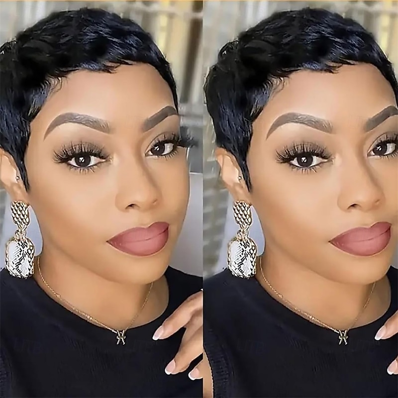 Pixie Cut Wig Synthetic Wig for Black Women Black Color2