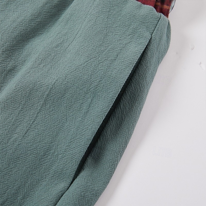 Men's Linen Pants Trousers Summer Pants Beach Pants Patchwork Drawstring Straight Leg Plain Comfort Breathable Full Length Outdoor Casual Daily Retro Vintage Bohemian Green3