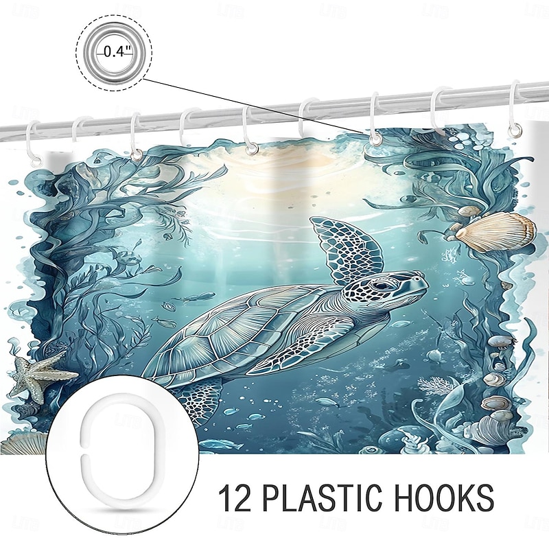 Shower Curtain with Hooks Waterproof for Bathroom Machine Washable Shower Curtain Bathroom Decor Set Polyester 12 Pack Plastic Hooks Ocean Animal Turtle2