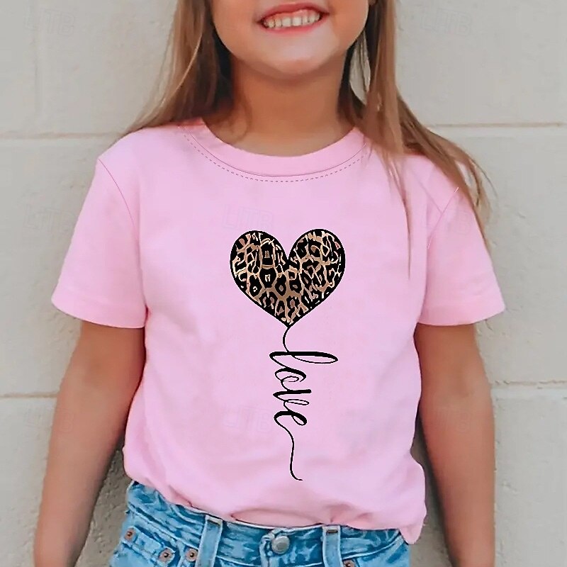 100% Cotton Kids Girls' White Pink Heart T shirt Tee Crew Neck Short Sleeve Outdoor Vacation Daily Classic Casual Print Summer2
