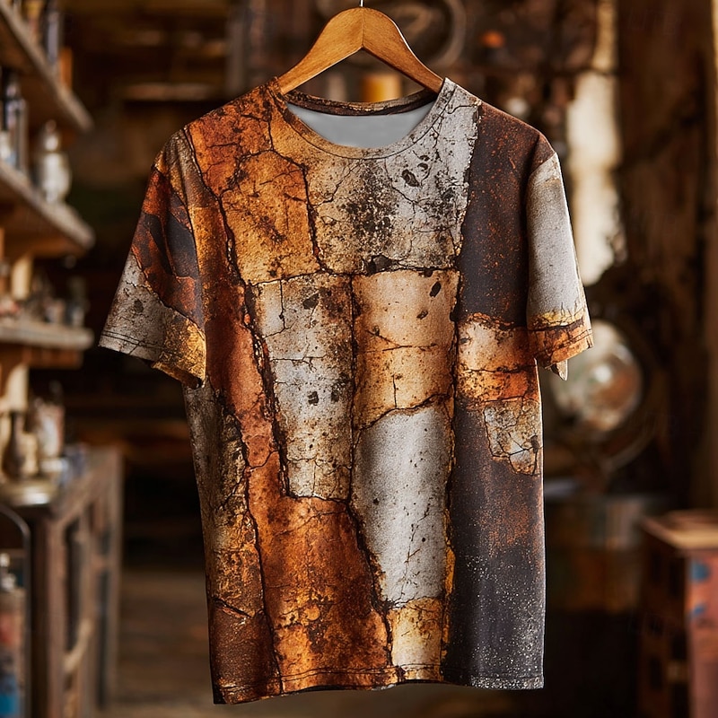 Men's Optical Illusion T Shirt Short Sleeve T shirt 3D Print Crew Neck Shirt Retro Vintage Vintage Retro Party Street Casual Dark Brown Yellow Brown Summer Spring Clothing Apparel S M L XL XXL XXXL2