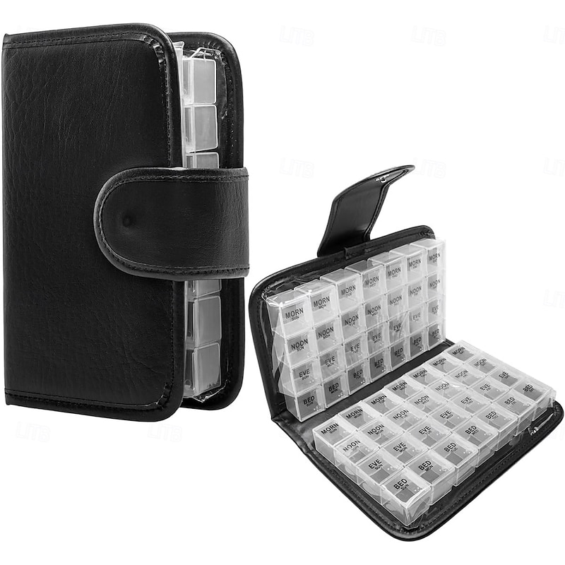 14-Day Pill Organizer with PU Travel Case, Weekly AM/PM Pill Box, 56 Compartments, Portable Medicine Container for Day and Night Pills