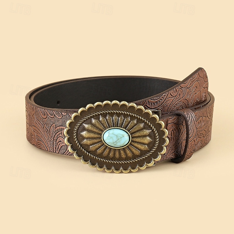 Women's Belt PU Light Brown Waist Belt Daily Weekend Floral