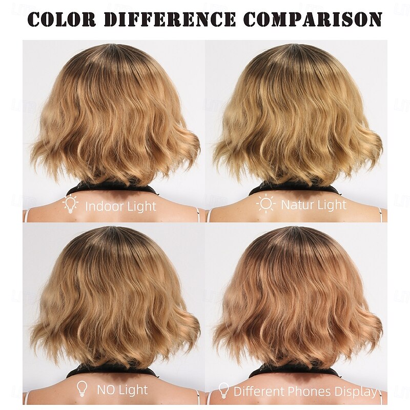 Synthetic Wig Wavy Curly Weave Asymmetrical Neat Bang Machine Made Wig 12 inch A1 Synthetic Hair Women's Middle Part Classic Comfortable Blonde2