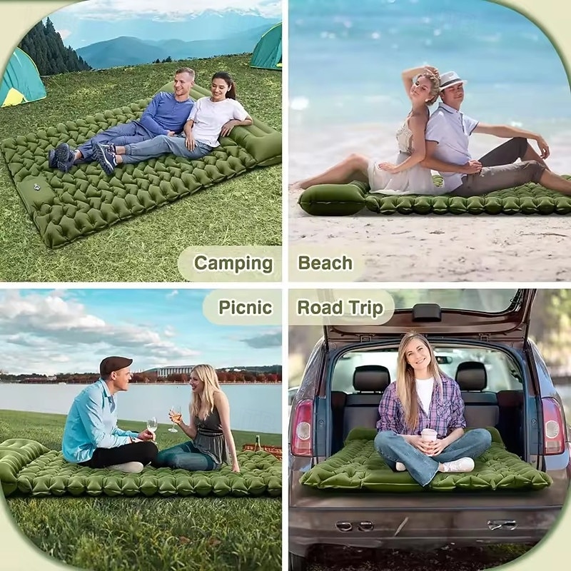 Double Mattress - Self Inflatable 4 Thickened Pillow Built-in Foot Pump Air Mattress for Hiking Travel Tents Portable Camping Mattress2