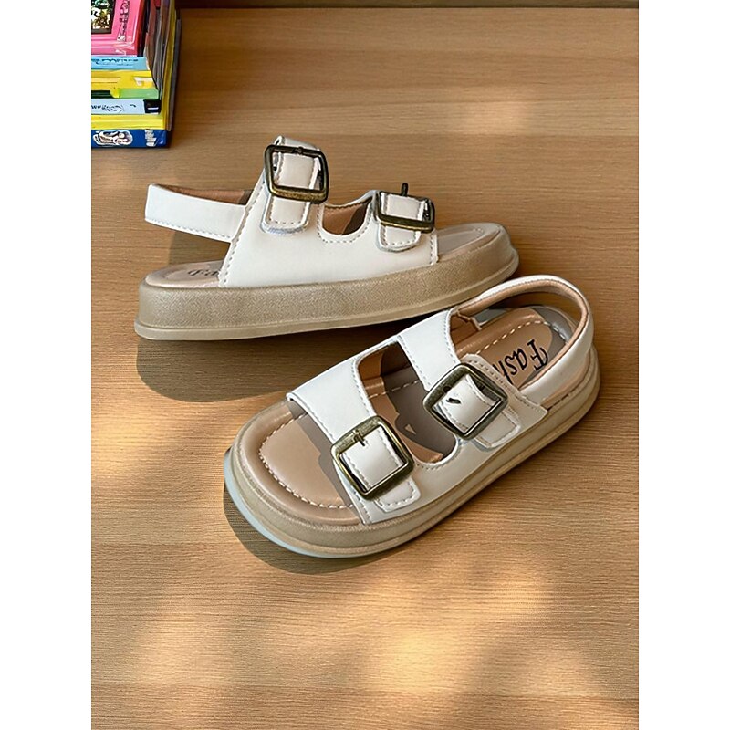Girls' Beige Double Buckle School Sandals – Comfortable Slip-Resistant Shoes for Back to School and Everyday Use4