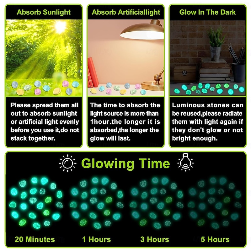 100pcs Bling Glow in The Dark Stones Glowing Garden Pebbles Sparkling Luminous Rocks Glowing Rocks for Garden Outdoor Glow Stones for Lawn Patio Walkway Driveway4