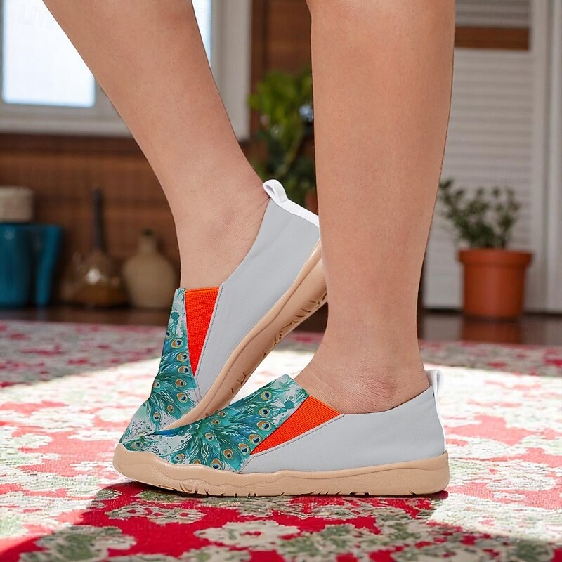 Women's Comfort Slip-On Barefoot Shoes—Artistic Peacock Print, Ergonomic Insole, Vibrant Resort Style, Great for Home, Garden, Art Festivals and Relaxed Travel Days4