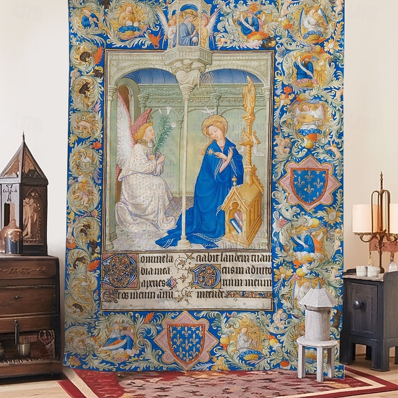 Medieval Tapestry Middle Age Tapestry Religious Art Large Tapestry Mural Decor Photograph Backdrop Home Bedroom Living Room Decoration The Annunciation4