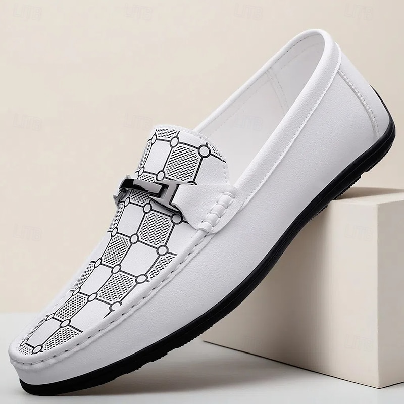 Men's White Loafers & Slip-Ons with Decorative Chain Detail and Soft Cushioned Insole - Perfect for Casual, Business and Formal Occasions
