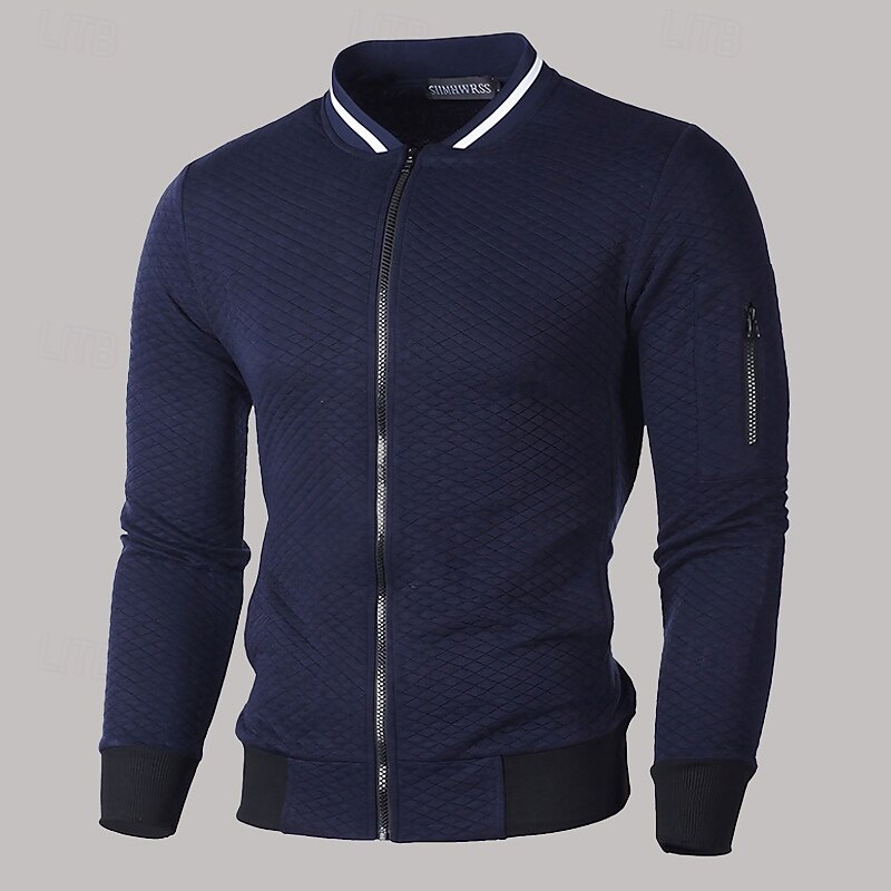 Men's Transition Jacket Varsity Jacket Daily Wear Zipper All Seasons Plain Comfort Standing Collar Regular Black Red Ink Blue Dark Grey Beige Jacket